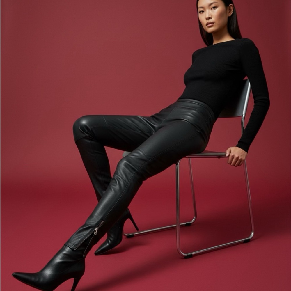 Belstaff Black Leather Skinny Pants